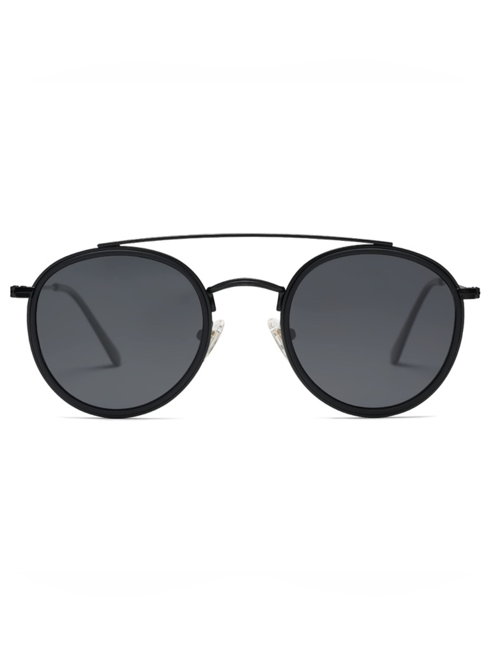 SOJOS Black Retro Round Double Bridge Polarized Sunglasses - Picture 7 of 8